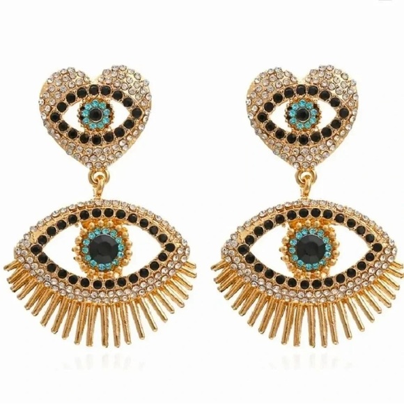 Anthropologie Jewelry - Anthropologie Heart Eyes Crystal Lucky Earrings